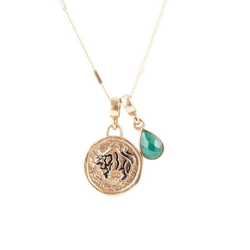 Taurus – Zodiac Green Malachite Golden Charm Necklace