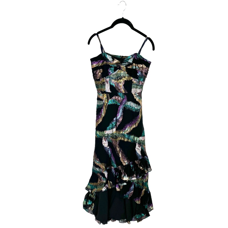 Black and Metallic Multicolor Print Dress – Size 4