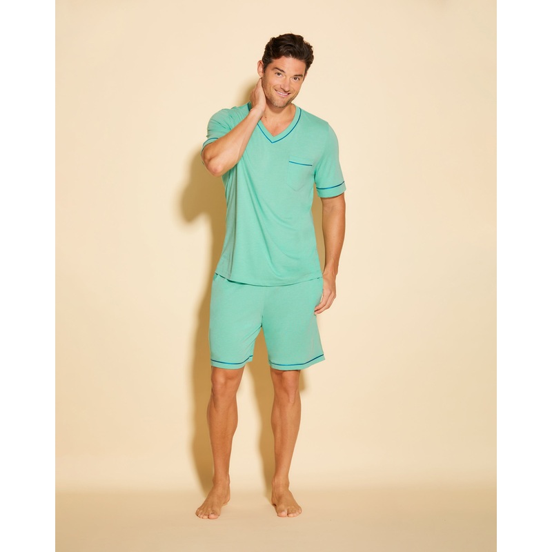 Pigiama Da Uomo Con Top  Maniche Corte E Pantaloncini Ghana Green/Udaipur Blue S