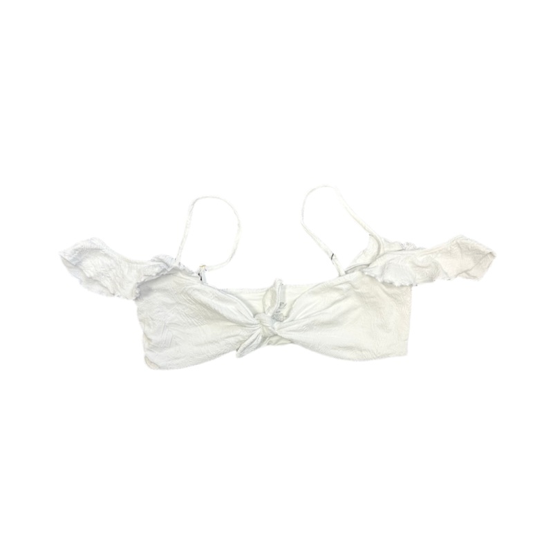White Embossed Ruffle Bikini Top – L, XL, XXL Large (Size 6/8)