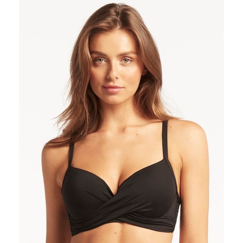 Sea Level Eco Essentials Cross Front Moulded Underwire Bikini Top – Black 4
