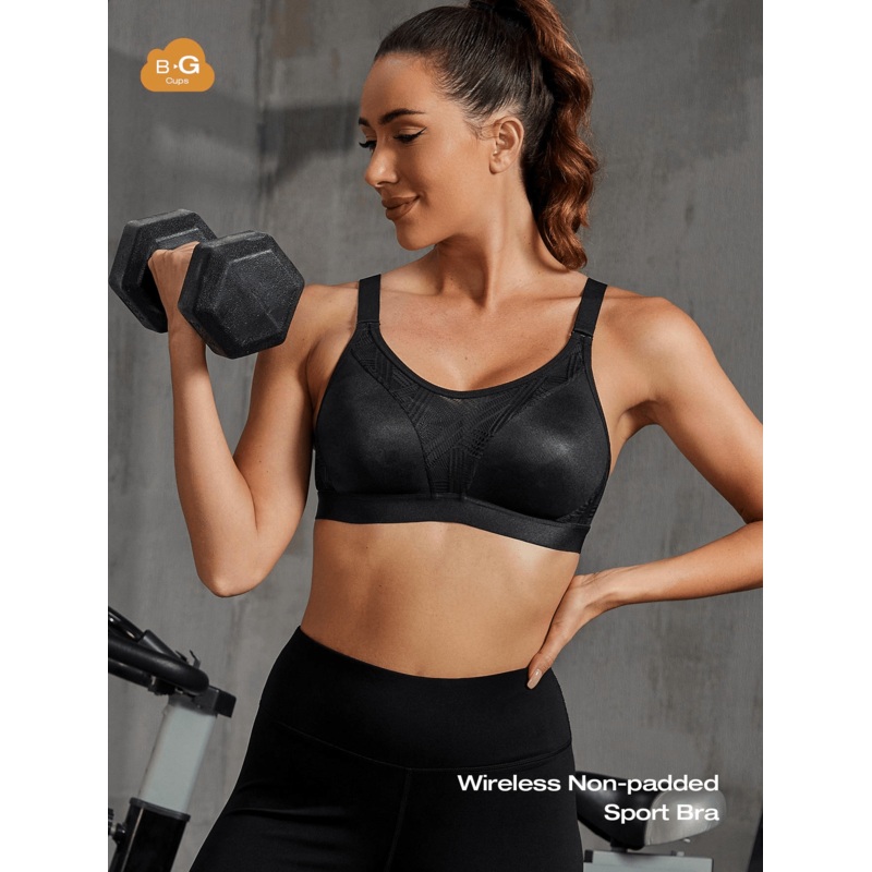 Wireless Full Coverage Workout Bra No Padded Plus Size Cross Back Exercise Sports Bra Black 34DD/75E