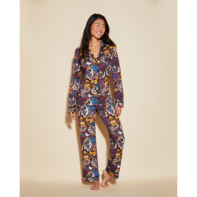 Conjunto De Pijama Con Camisa De Manga Larga Y Pantalones Africa Tiger/Black XS