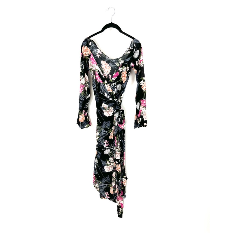 Black Floral Print Maxi Button Up Dress – Small and Medium Small