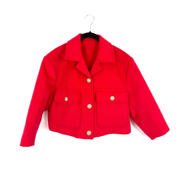 Red Fleece Cropped Jacket – Size 2/4