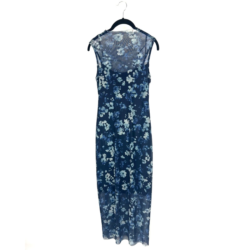 Mesh Blue Floral High-neck Dress – Size 4/6