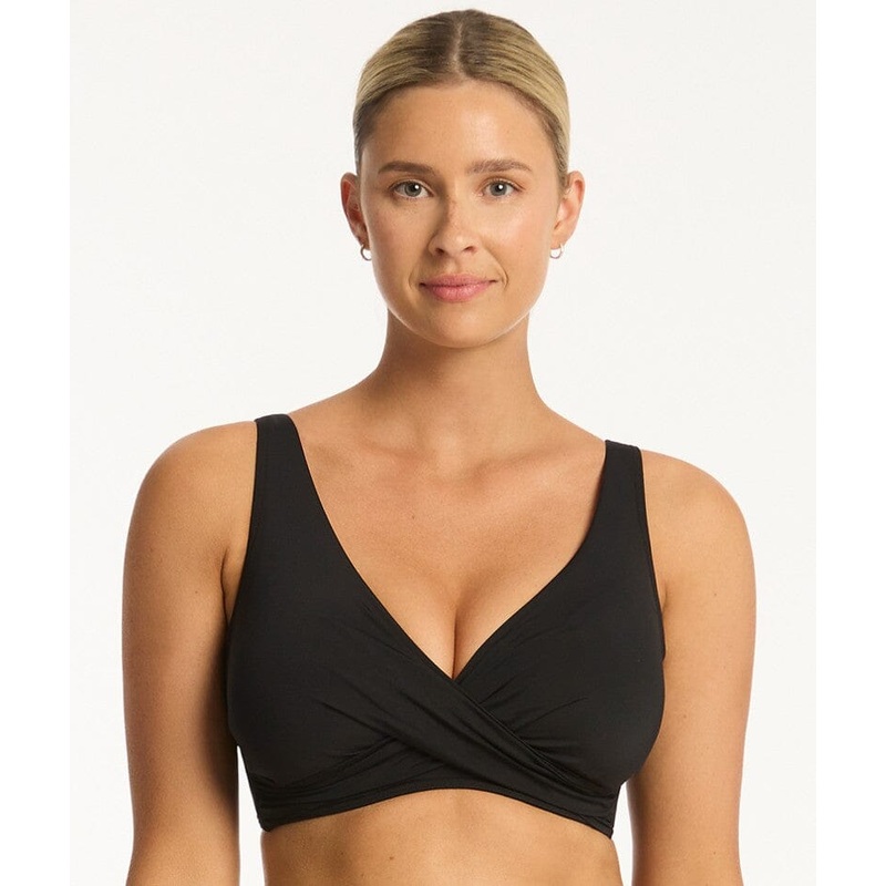 Sea Level Eco Essentials Cross Front G Cup Bikini Top – Black 4