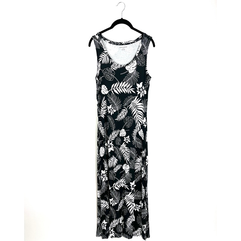 Sleeveless Black And White Tropical Dress – Small