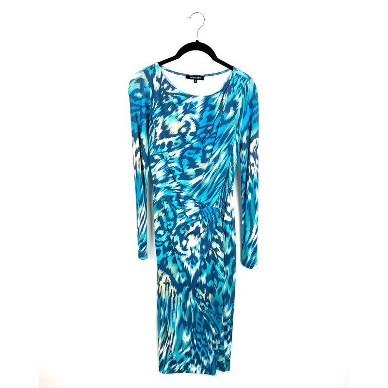 Green and Blue Animal Print Long Sleeve Dress – Small