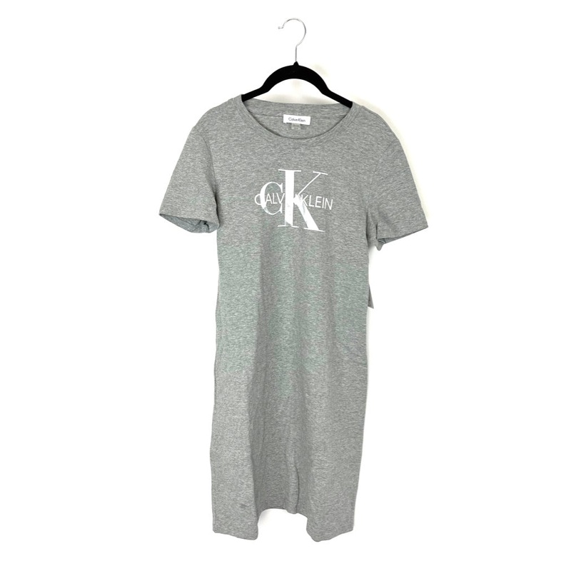 Light Grey With Metallic Logo TShirt Dress – Small
