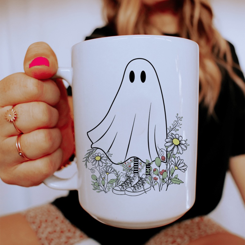 Boho Ghost Ceramic Mug 15 oz White One Size