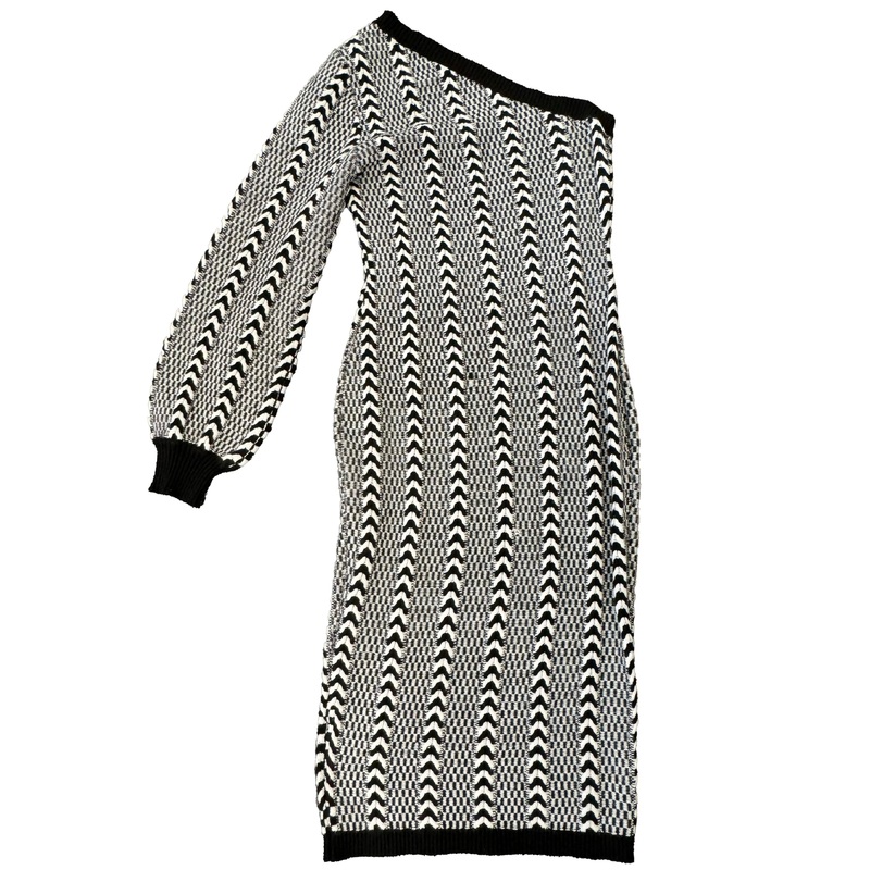 Black And White Abstract Knit One Shoulder Dress – Size 4/6