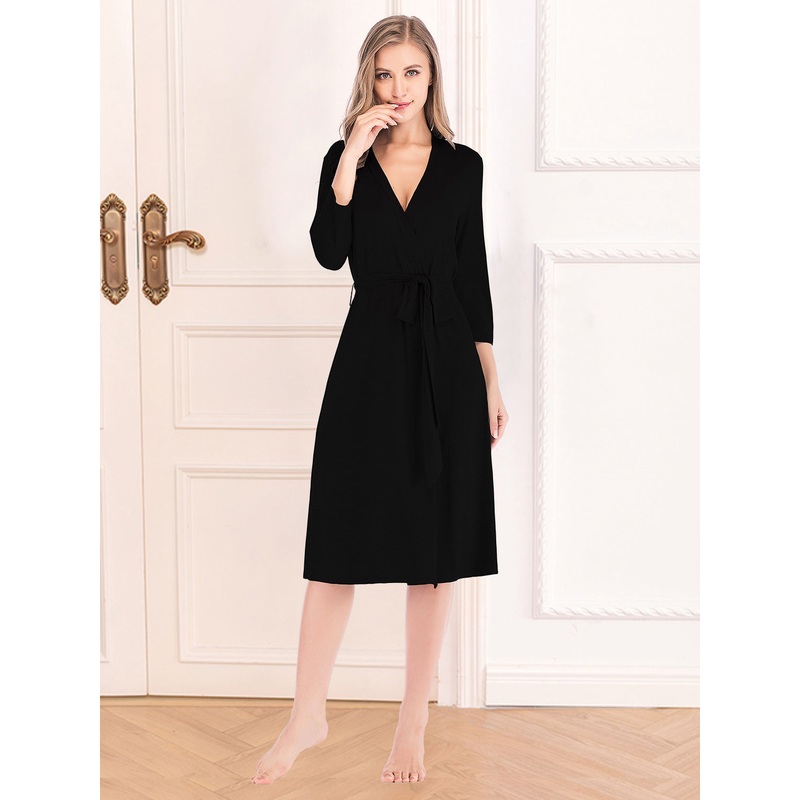 Plunge Tie Front Night Dress Black S