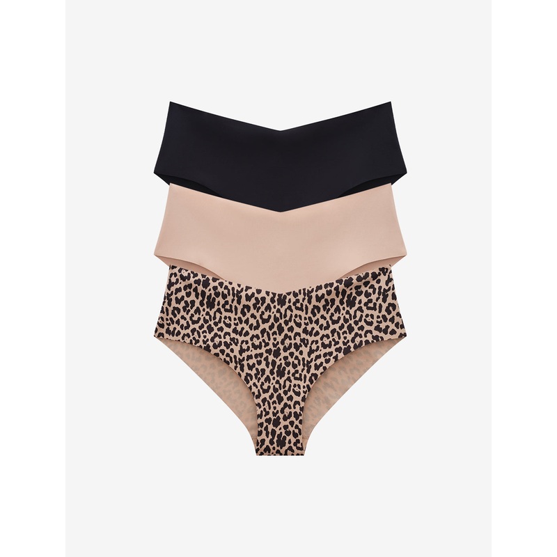 Zero Edge No-Show Cheeky – 3 Pack black-taupe-leopard XS