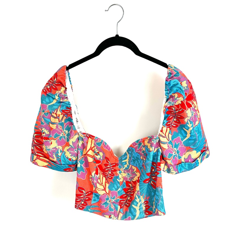 Ultra Cropped Tropical Puffed Sleeve Top – Size 4/6