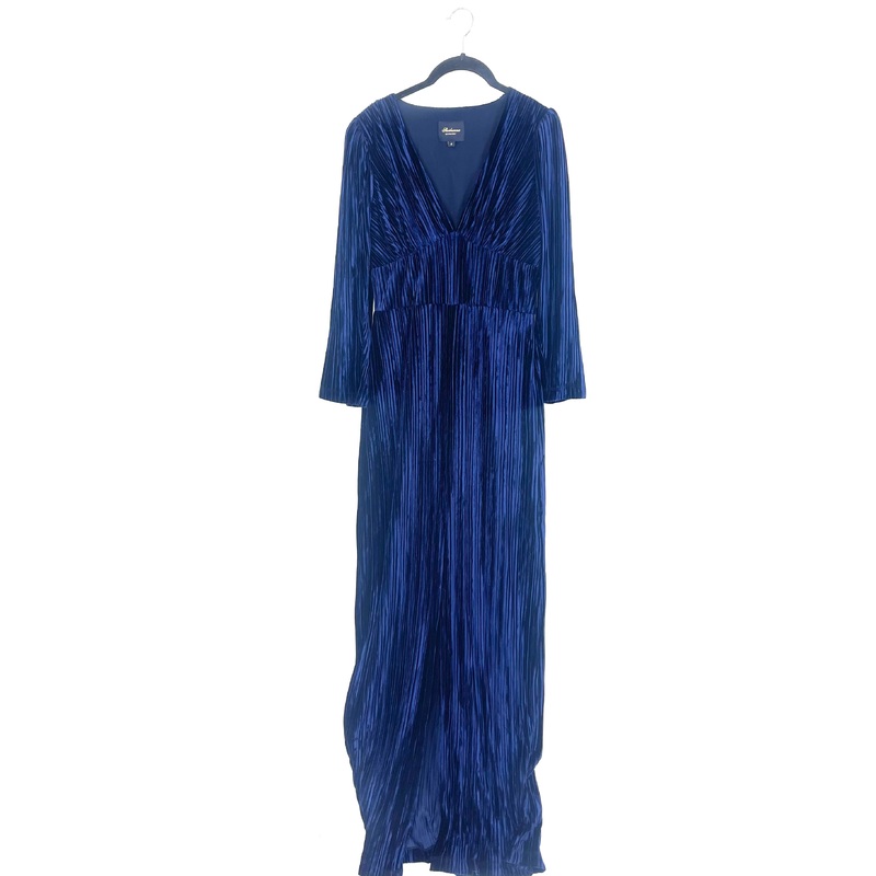 Navy Blue Pleated Gown – Size 4