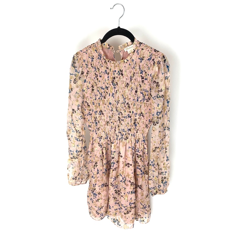 Pink Flower Printed Long Sleeve Dress – Size 4