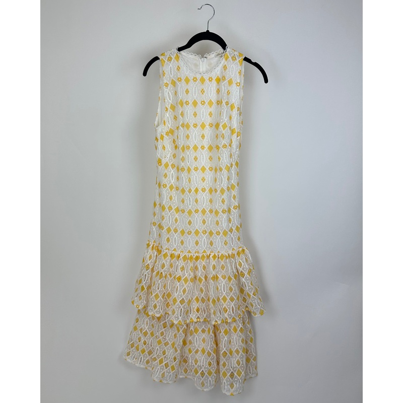White and Yellow Lace Maxi Dress – Size 4