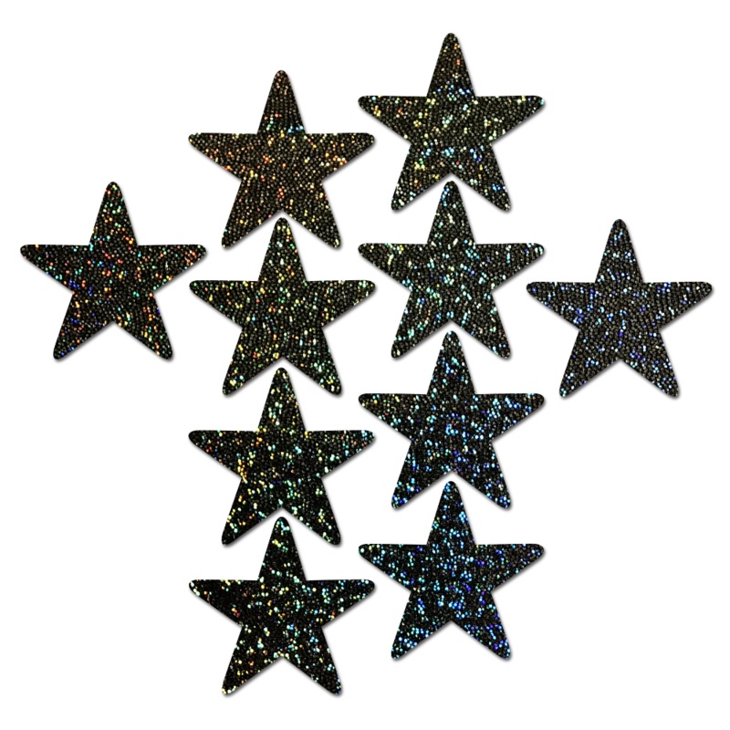 Body Minis: 10 Mini Black Glitter Stars Nipple &  Body Pasties by Pastease o/s Black