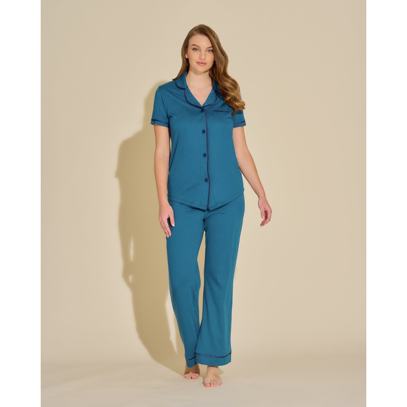 Short Sleeve Top & Pant Pajama Set Mirtillo/Navy XS