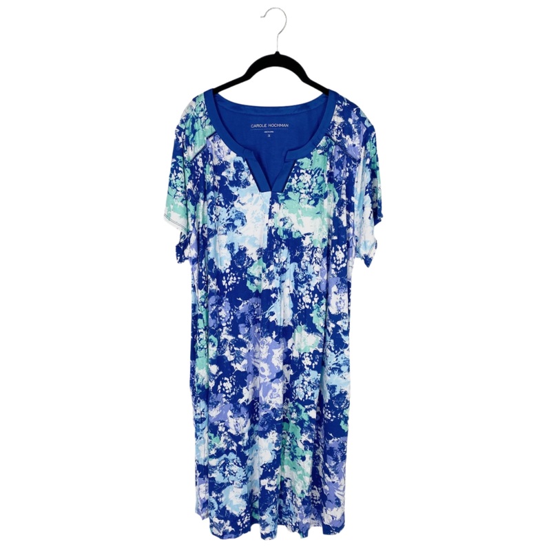 Blue Watercolor Print Dress – 1X