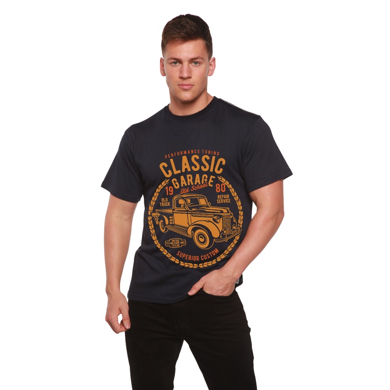 Classic Garage Men’s Bamboo Viscose/Organic Cotton Short Sleeve Graphic T-Shirt Medium Black