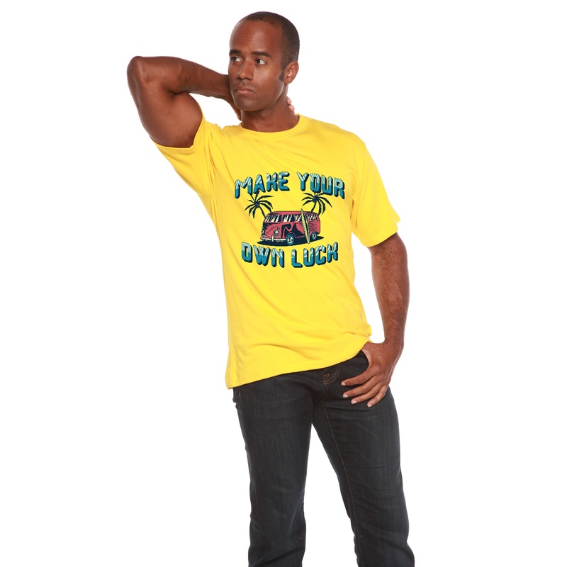 Make your own luck Men’s Bamboo Viscose/Organic Cotton Short Sleeve Graphic T-Shirt Medium Black