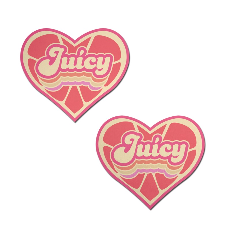 Love: ‘Juicy’ Pink Grapefruit Retro Heart Pasties Affirmations by Pastease Pink