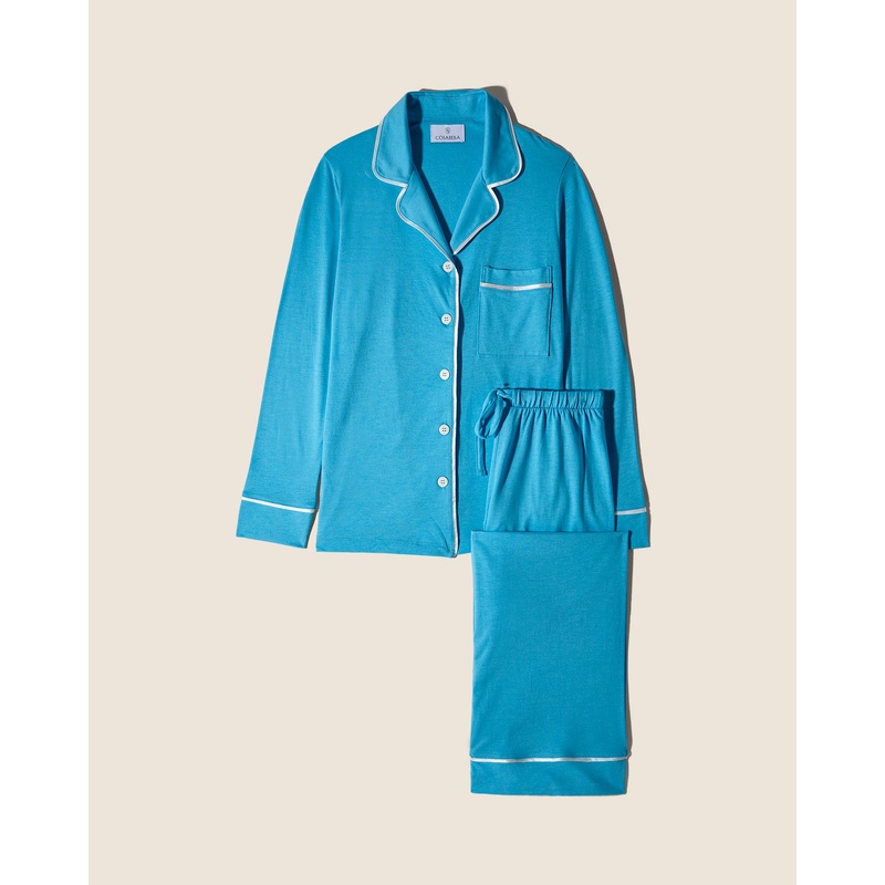 Pigiama Petite Con Top A Maniche Lunghe E Pantaloni Constance Blue/Moon Ivory PS