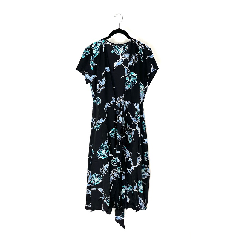 Black And Blue Floral Mid Dress – Small