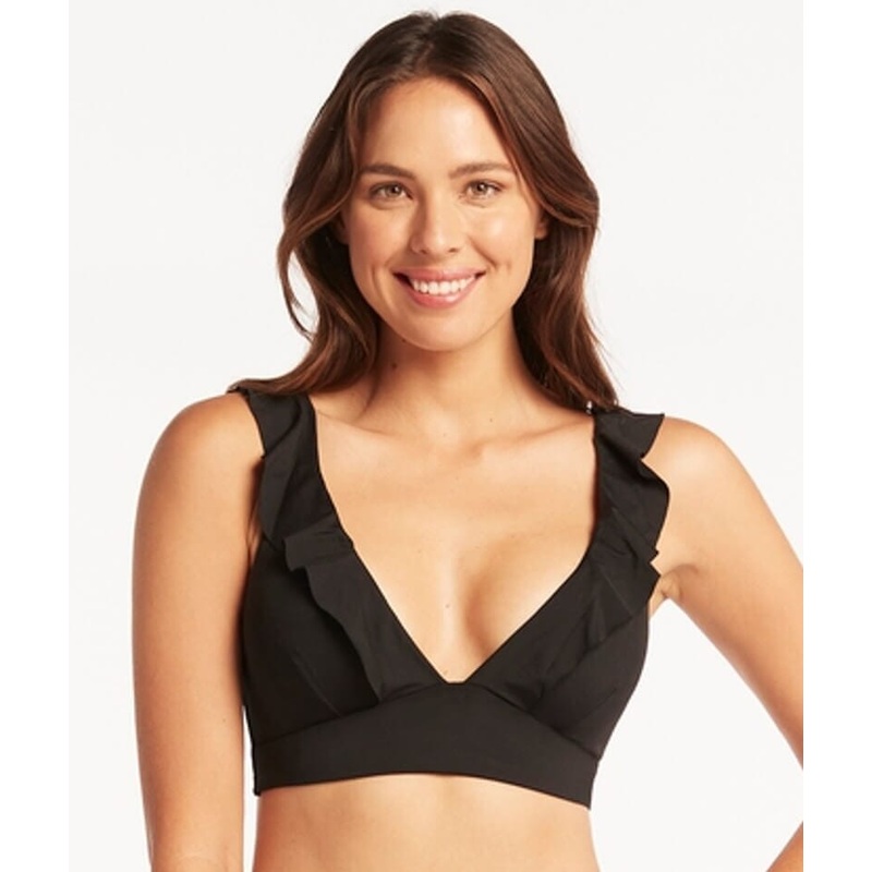 Sea Level Eco Essentials Frill Bikini Top – Black 4