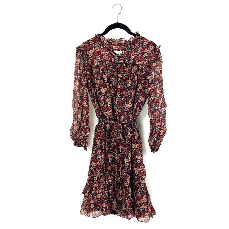 Burgundy Floral Print Ruffle Dress – Size 4/6