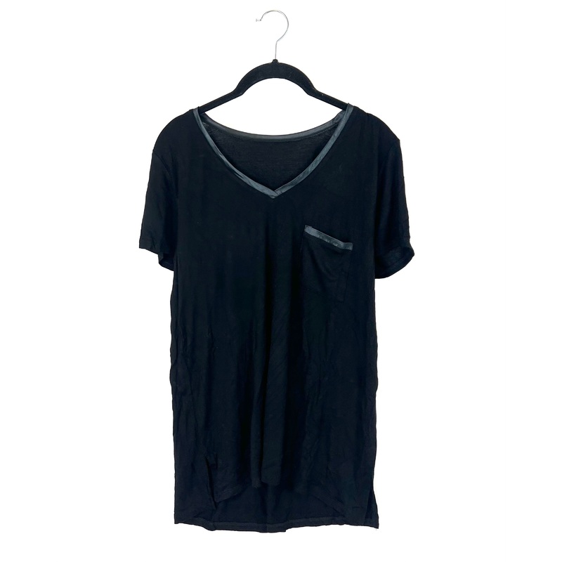 Black V-Neck Shirt With Black Satin-Like Trim – Size 4/6