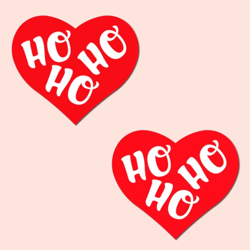 Love: Red and White Ho Ho Ho Hearts Nipple Pasties by Pastease