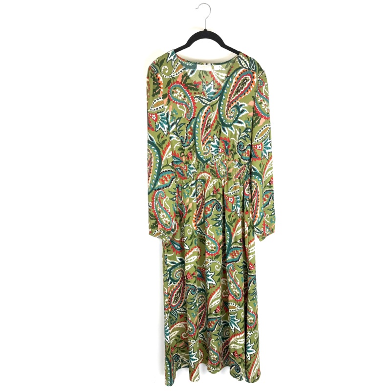Green Paisley Print Long Sleeve Dress – Size 6/8