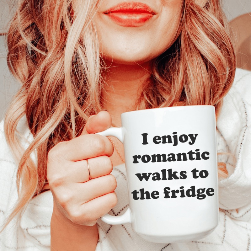 I Enjoy Romantic Walks To The Fridge Ceramic Mug 15 oz White One Size