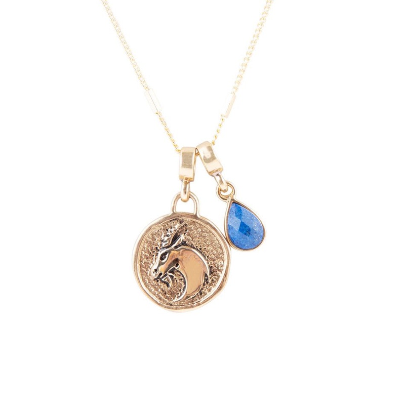 Capricorn – Zodiac Blue Lapis Golden Charm Necklace
