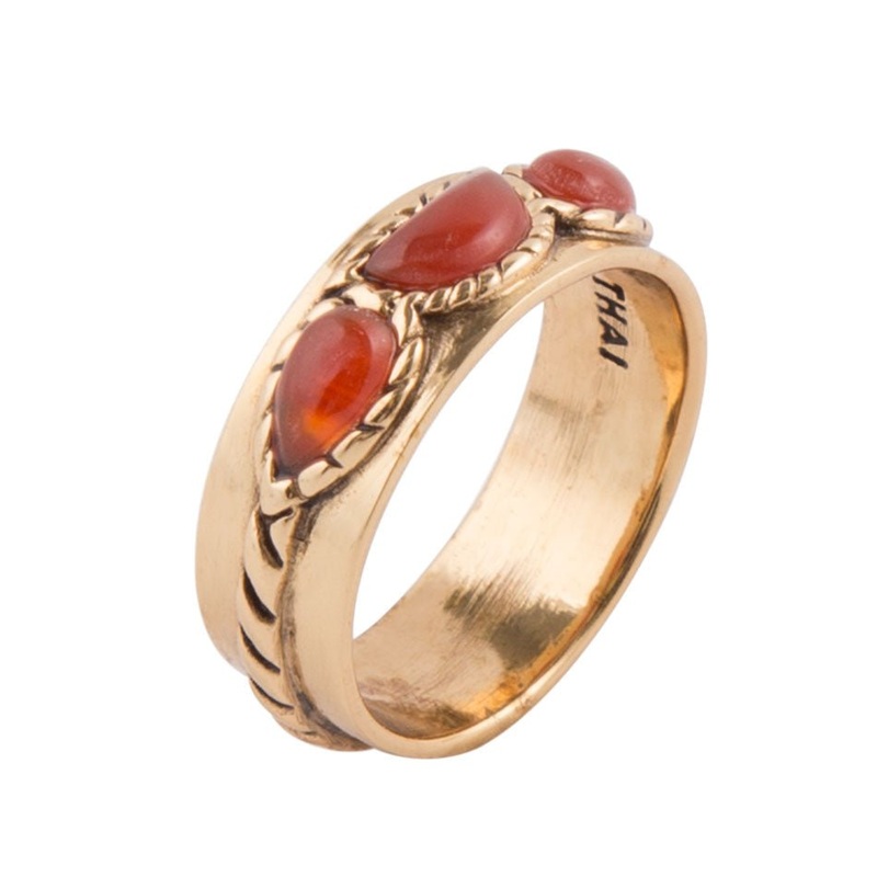 Triple Stone Orange Carnelian and Golden Ring 5