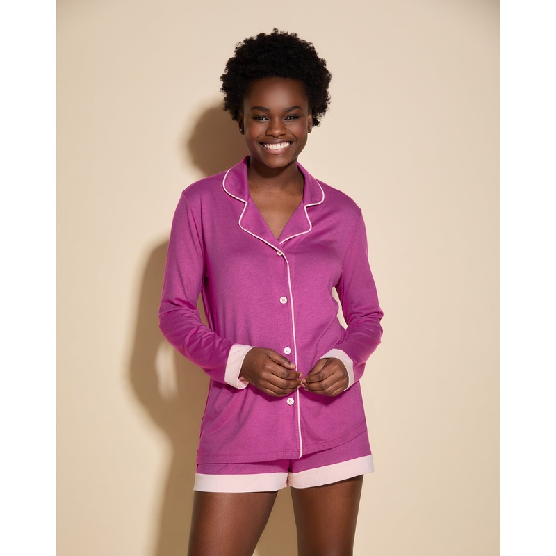 Conjunto De Pijama Con Camisa De Manga Larga Y Pantalones Cortos Cape Fuchsia/Fiore XS