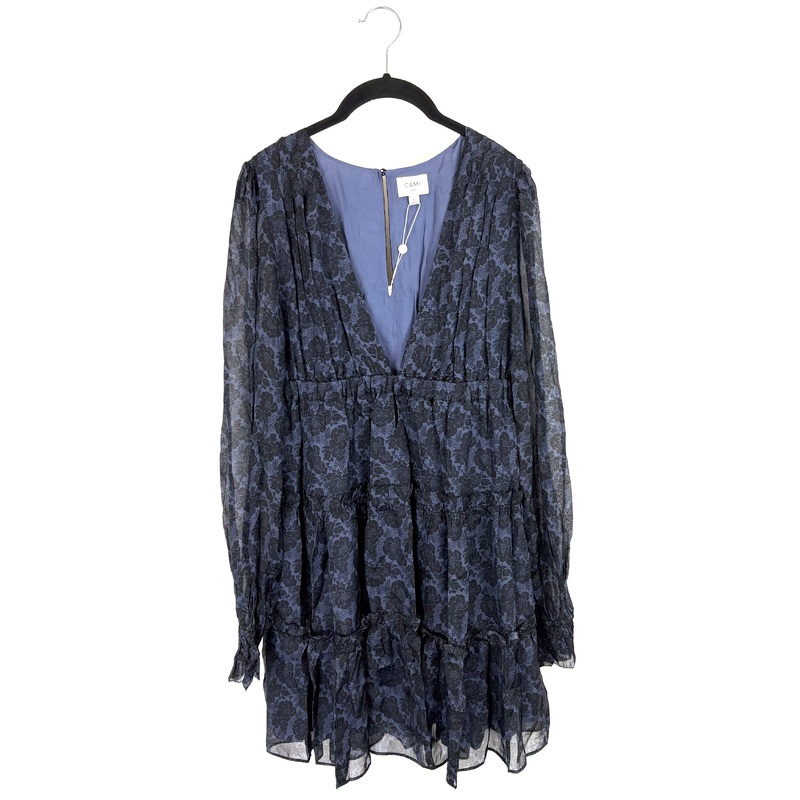 Navy Blue Floral Mesh Long Sleeve Dress – Small And Medium Small