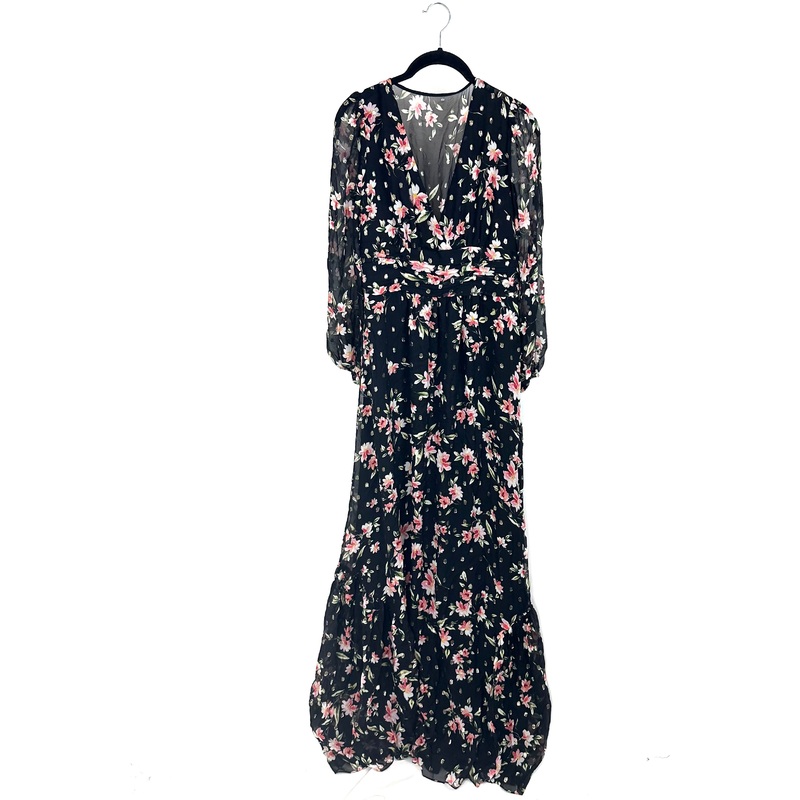Black, Gold, and Floral Printed Maxi Dress – Small
