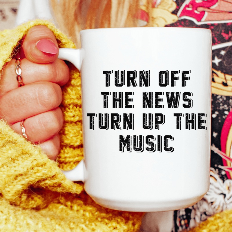 Turn Up The Music Ceramic Mug 15 oz White One Size