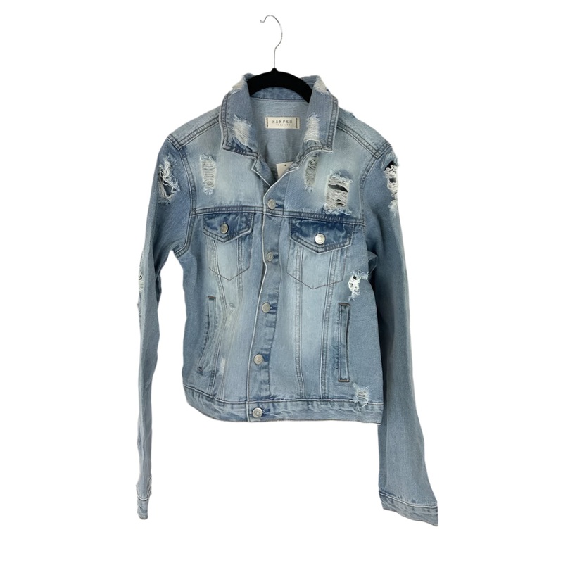Blue Distressed Denim Jacket – Size 0/2