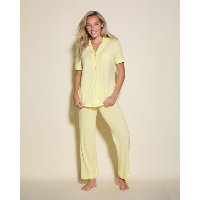 Short Sleeve Top & Pant Pajama Set Mignonette/Neon Yellow XS
