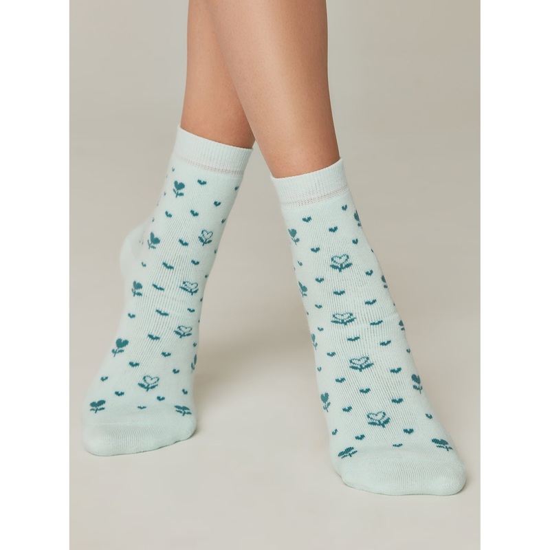 Cotton Terry Socks Conte Comfort 434 6-7 Pale Turquoise
