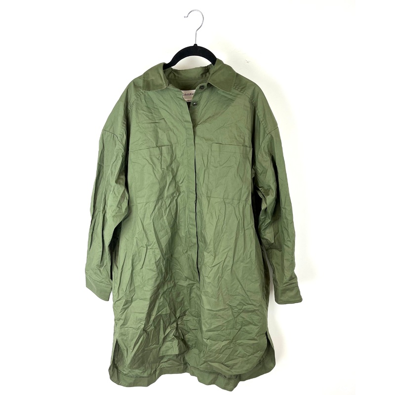 Green Button Down Long Sleeve Dress – Small Small