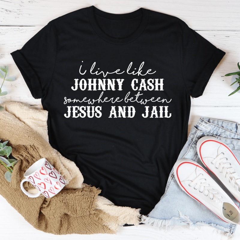 Somewhere Between Jesus & Jail Tee Black S