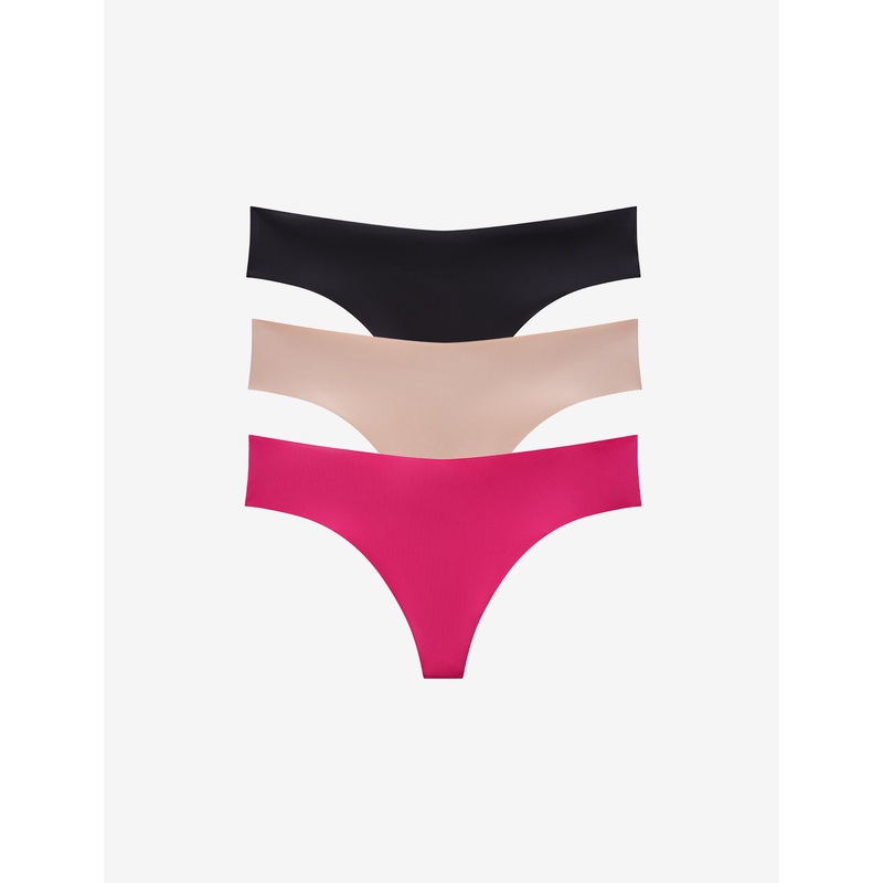 Zero Edge No-Show Thong – 3 Pack black-taupe-hotpink XS