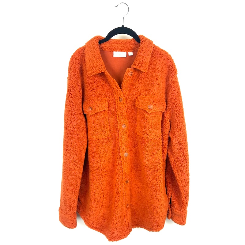 Orange Button Up Fuzzy Sherpa – Size 6/8