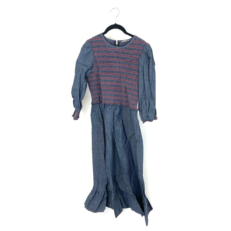 Denim and Burnt Orange Long Sleeve Dress – Size 4